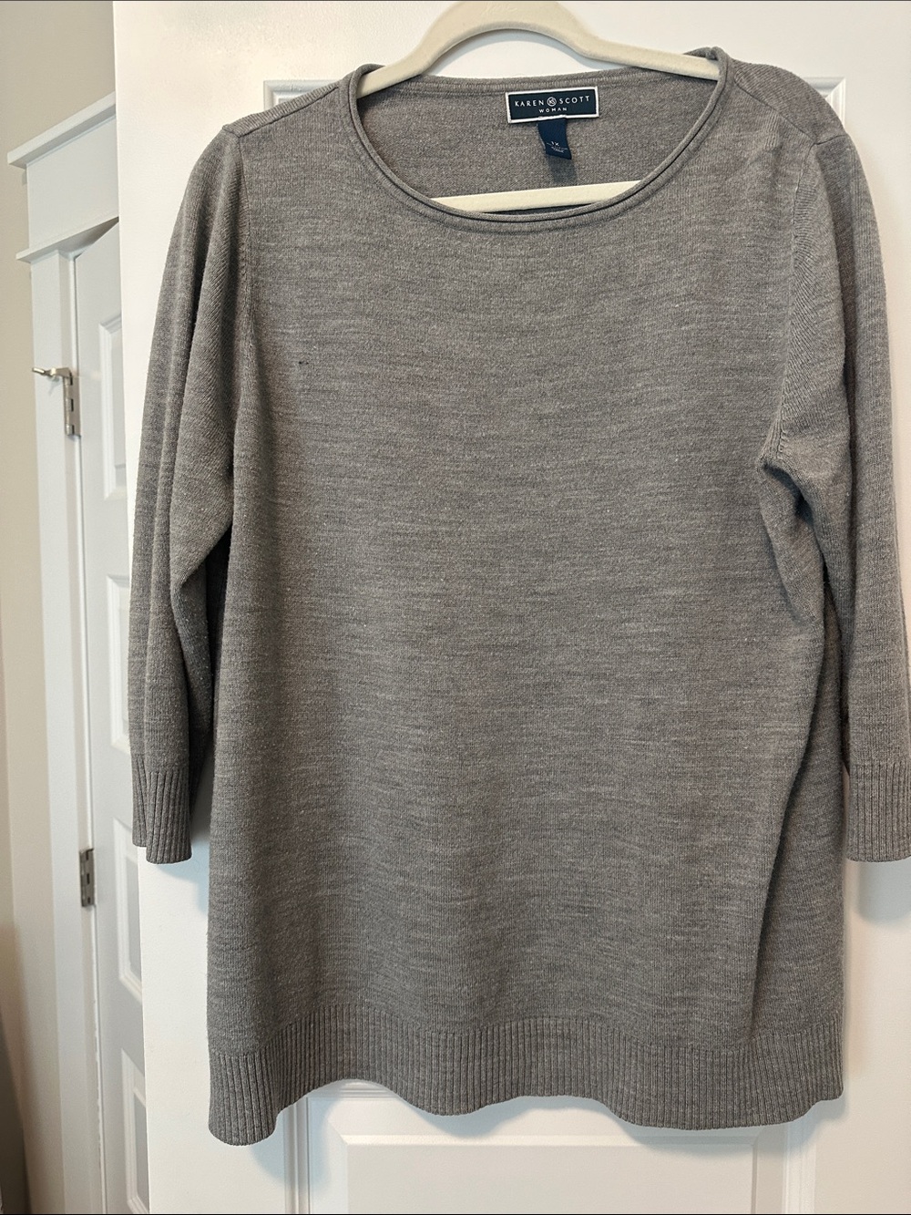 Karen Scott Heather Gray Scoop Neck Sweater